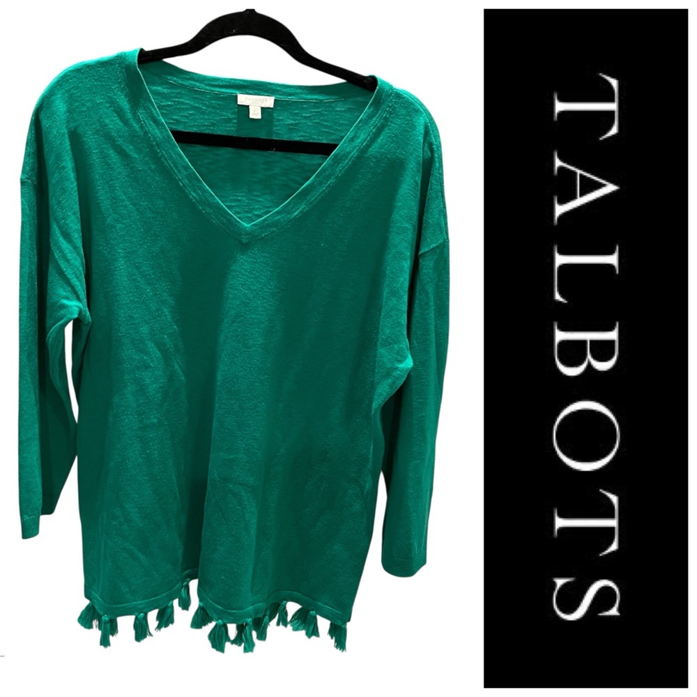 TALBOTS KNIT V-Neck 3/4 Sleeve Sweater Size L LIKE NEW